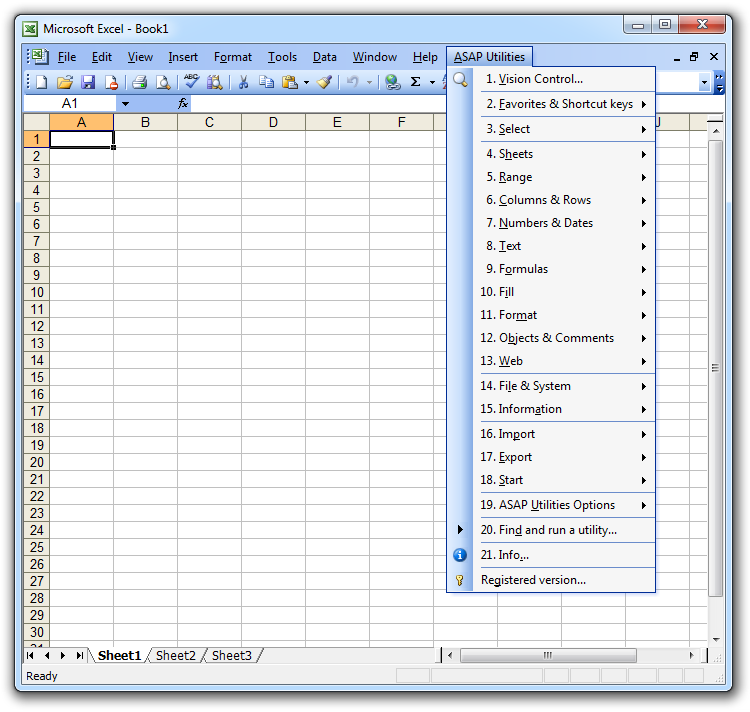 Excel 2003 with ASAP Utilities